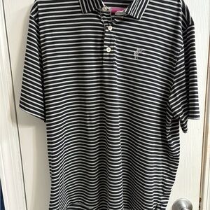 Ashworth Black and White Striped Polo Shirt